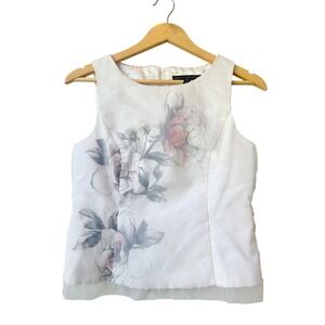 White House Black Market Floral Mesh Shell Top Size 6 Ethereal Feminine Dainty